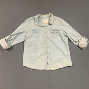 Sonoma Life + Style Womens XL Light Wash Denim Button Down Shirt Cotton Roll Tab